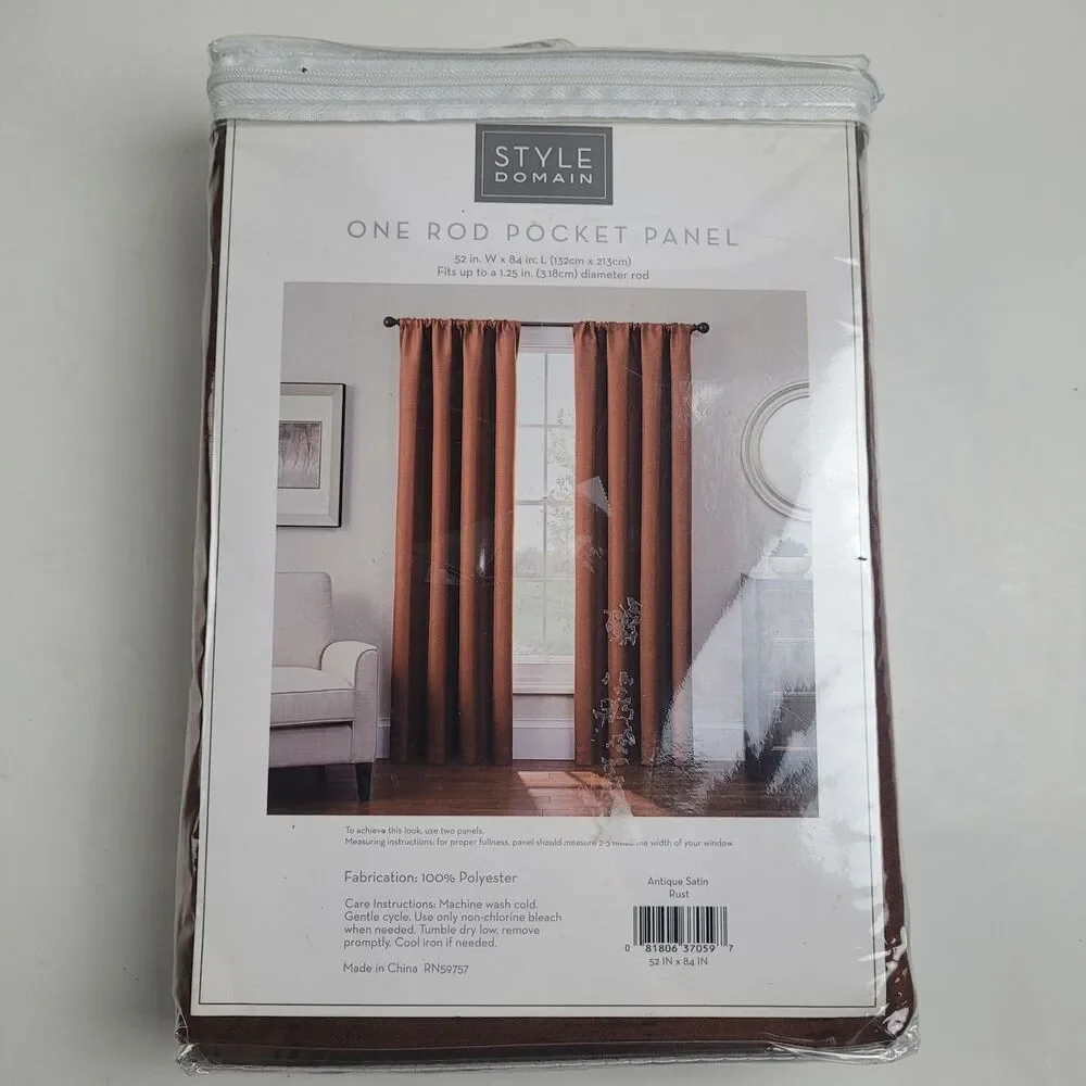Style Domain One Rod Pocket Panel. Color Antique Satin Rust 52W x 84 In
